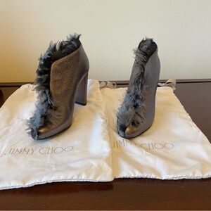 Jimmy Choo Women's Gray Feathered Ankle Boots